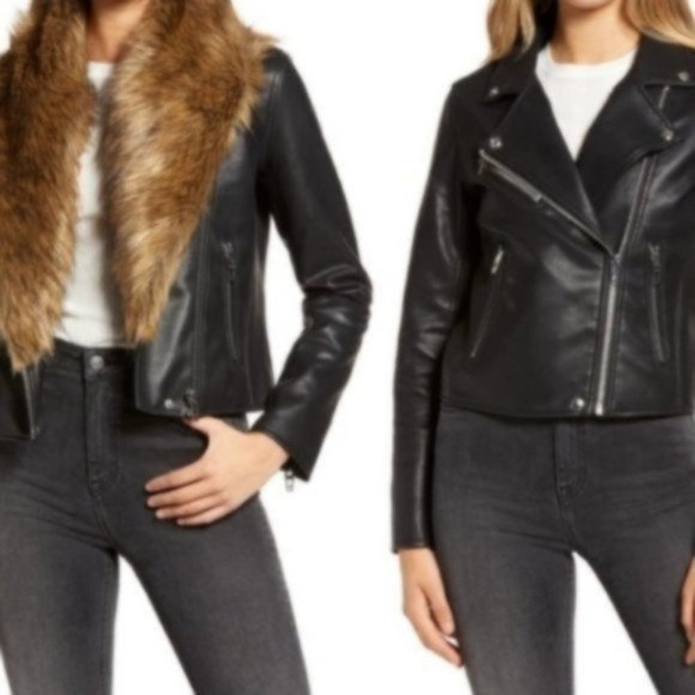 *Sold* BLANKNYC Night Fever Faux Leather Black Moto Jacket with Fur Trim NWT XS